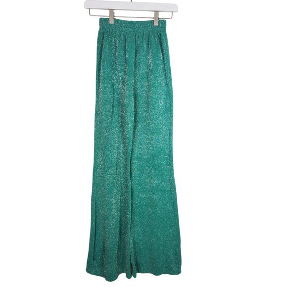 FRANKIES BIKINIS Pants Womens Small Green Johnson Terry Luxe Metallic Sweatpants - Picture 1 of 12